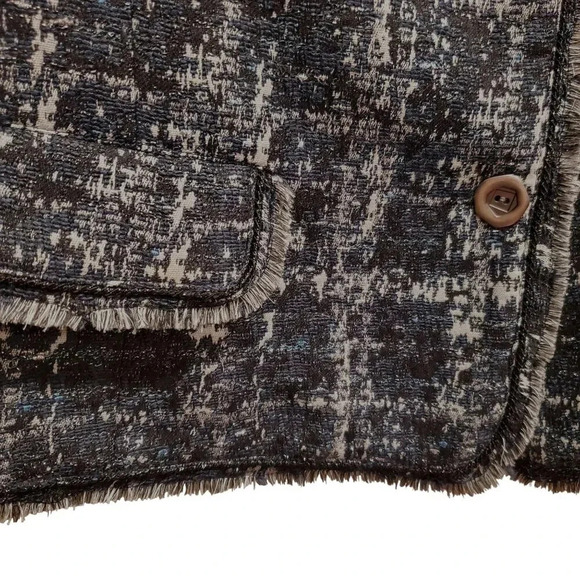 Chicos Y2K Black Blue White Fringed Nubby Textured Tweed Blazer Jacket Size 3 XL - Picture 5 of 12